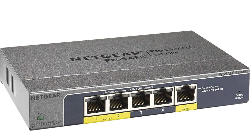 Netgear GS105PE100EUS Switch 5 Porte PoE LAN 10-100-1000 Gigabit