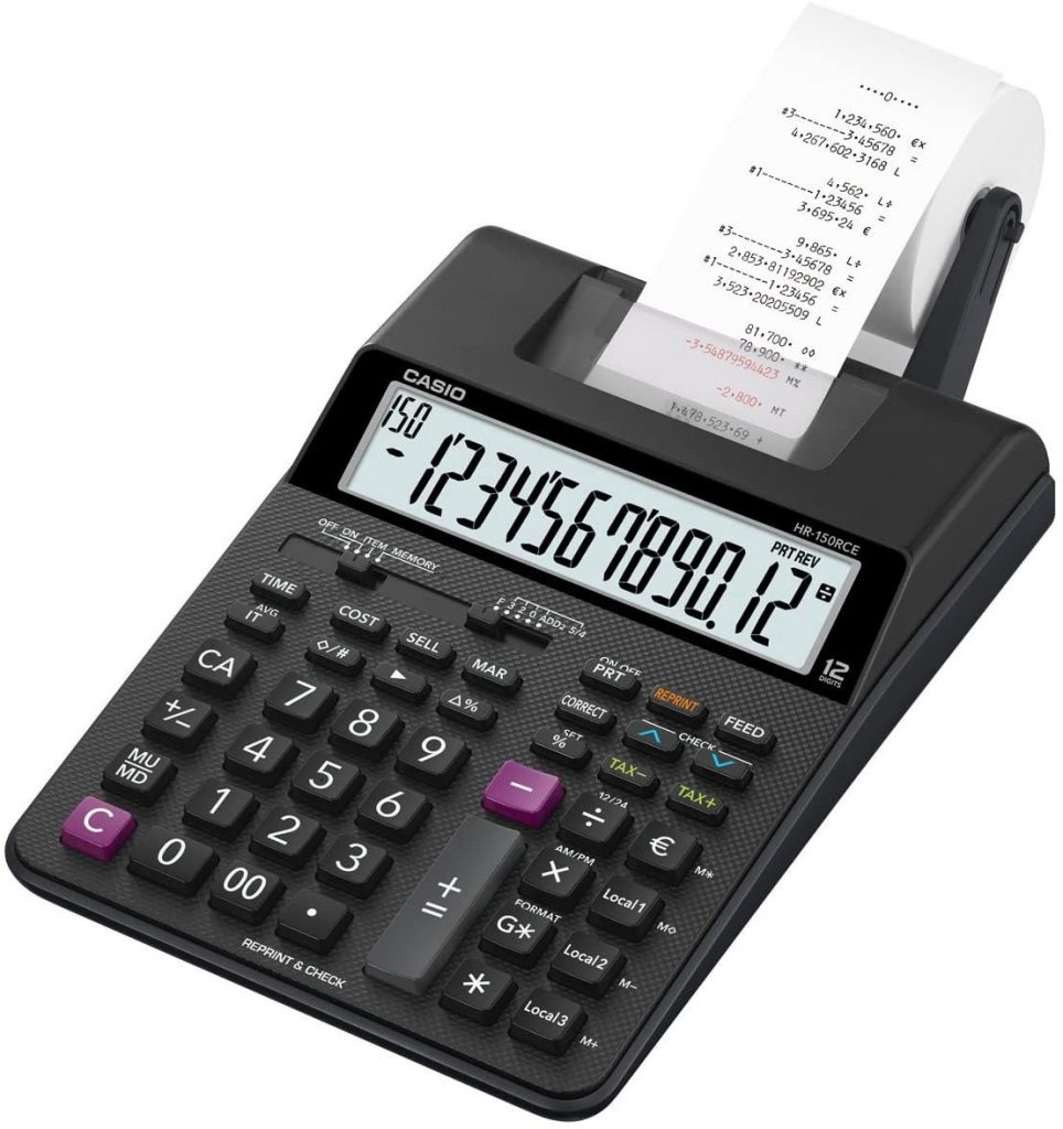 Casio HR150RCEWBEC Calcolatrice Scrivente 12 Cifre Alimentatore Stampa 2 Colori