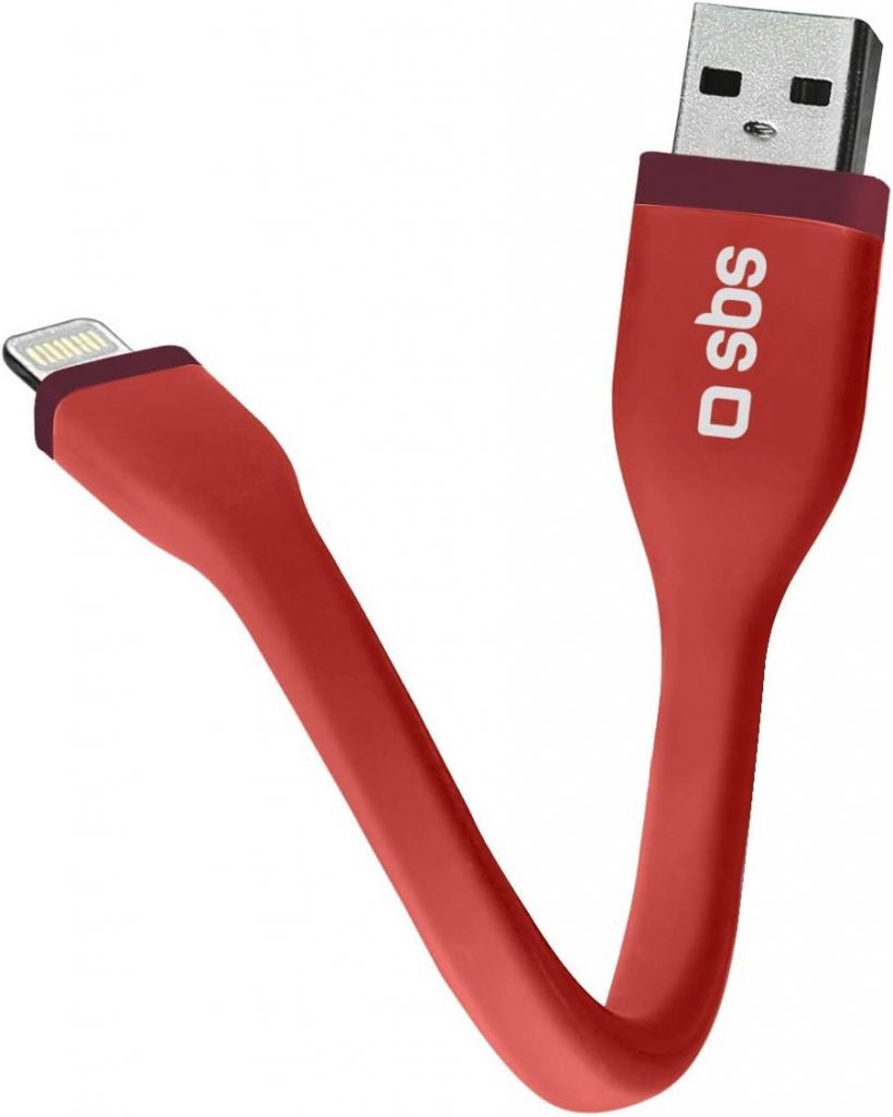 SBS TECABLELIGSHFLATR Rosso Cavo Dati e Ricarica USB-C a Lightning 12 CM