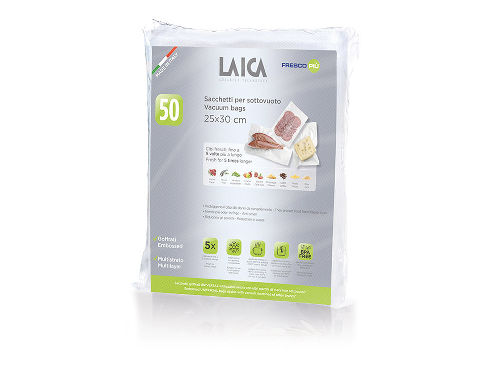 Laica VT35100 Sacchetti Sottovuoto 25x30cm Confezione da 50 Pezzi