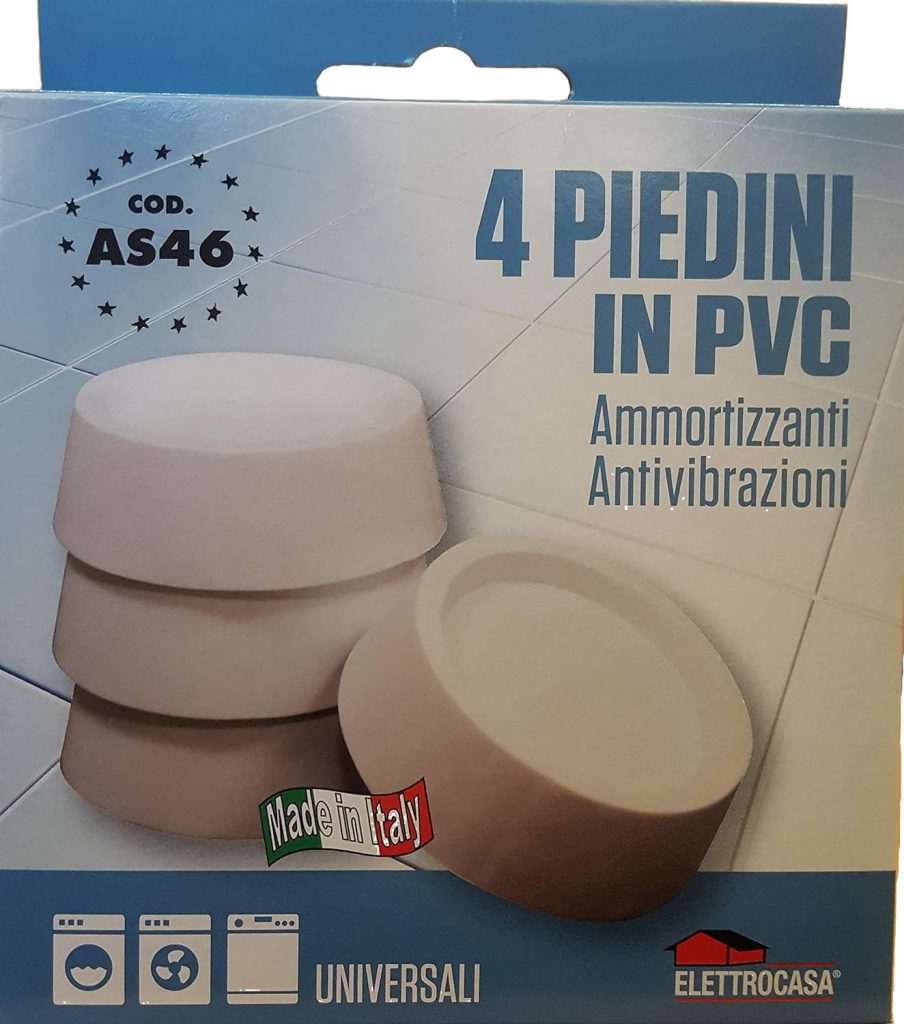 Elettrocasa AS46 Confezione 4 Piedini Antivibrazioni in PVC per Lavatrice