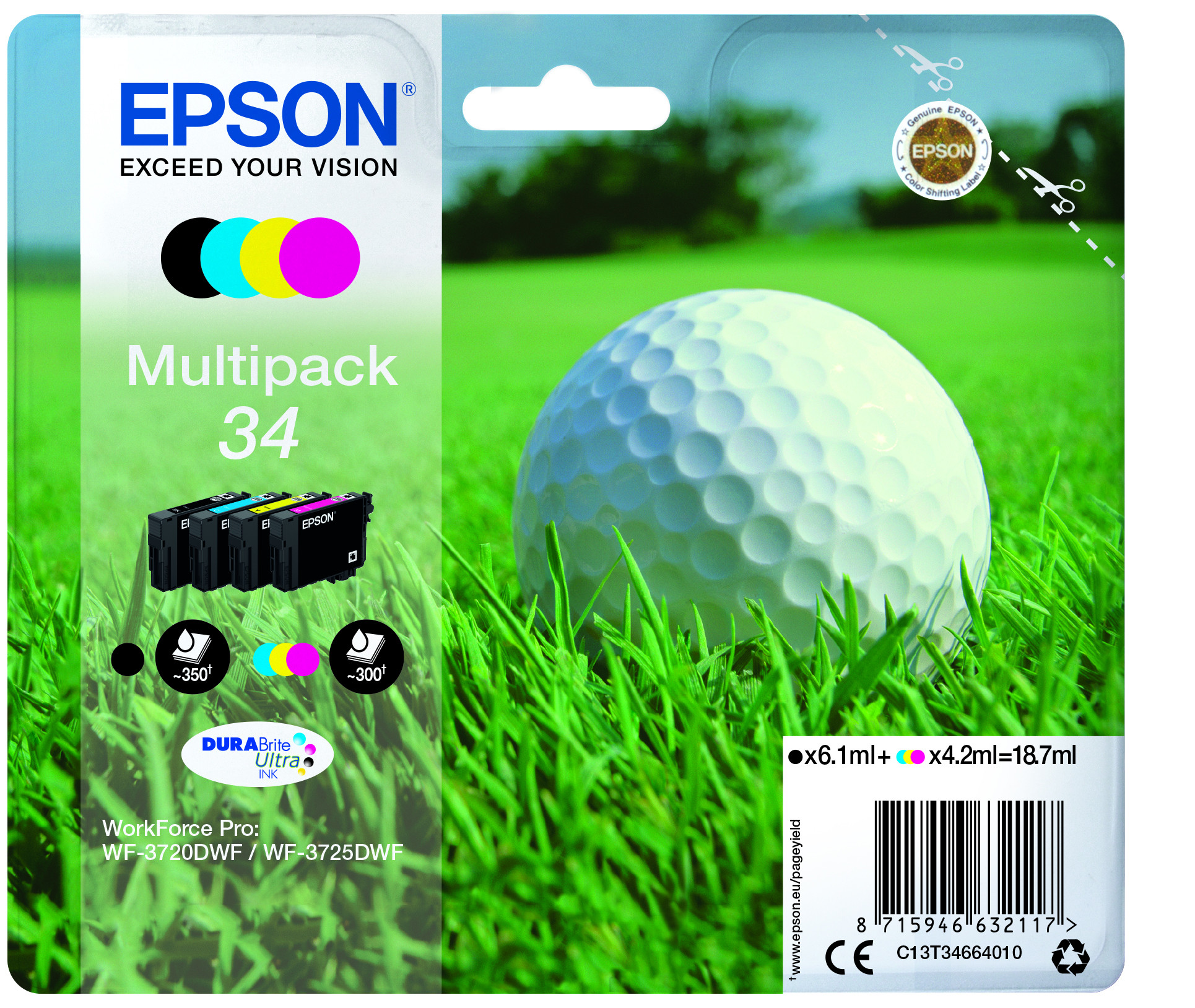 Epson T3466 Serie Pallina da Golf Multipack 4 Cartucce Ink Jet BK-C-M-Y