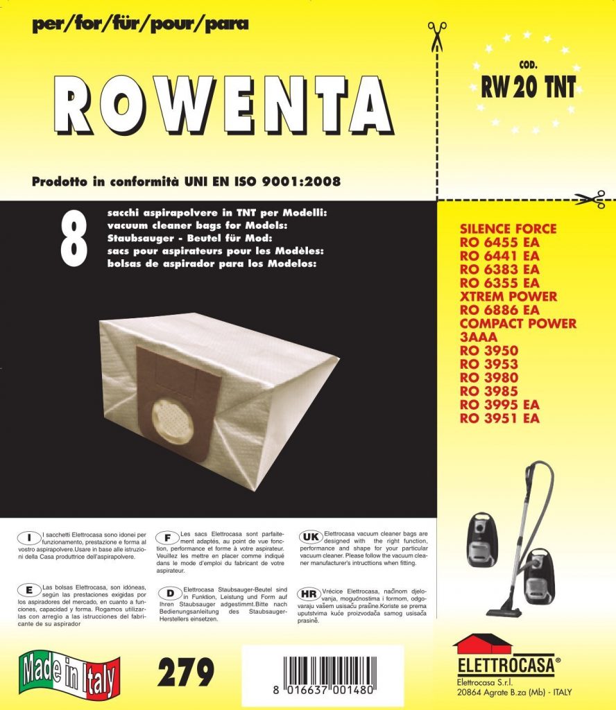 Elettrocasa RW20TNT Sacchetti Aspirapolvere in TNT per Rowenta 8 Pezzi