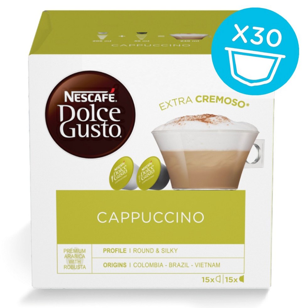 Nescafe Dolce Gusto Cappuccino Magnum Confezione 30 Capsule 15 Caffe e 15 Latte