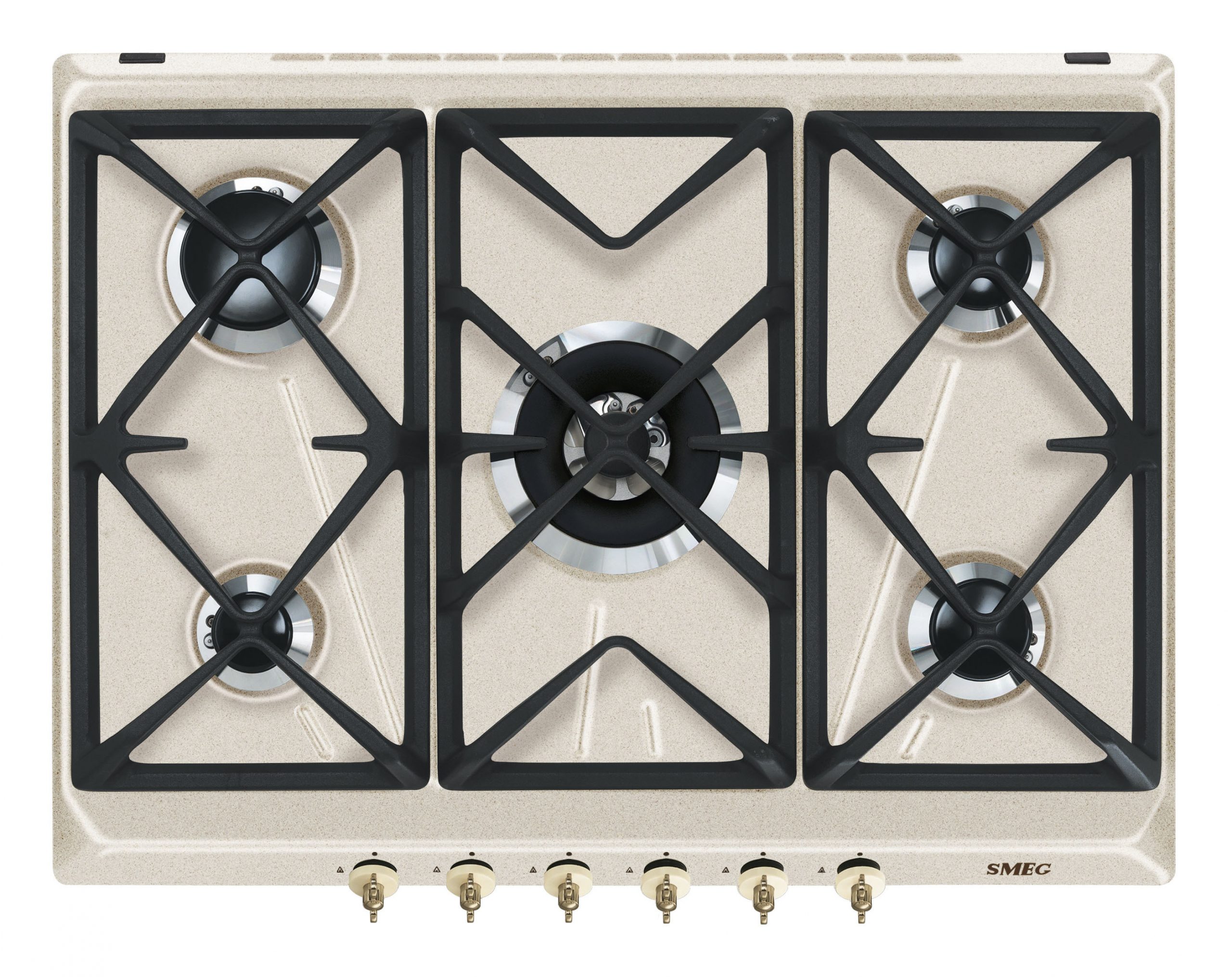 Smeg SRV876AVOGH2 Avena Piano Cottura a Gas 70CM 5 Fuochi con Griglie in Ghisa