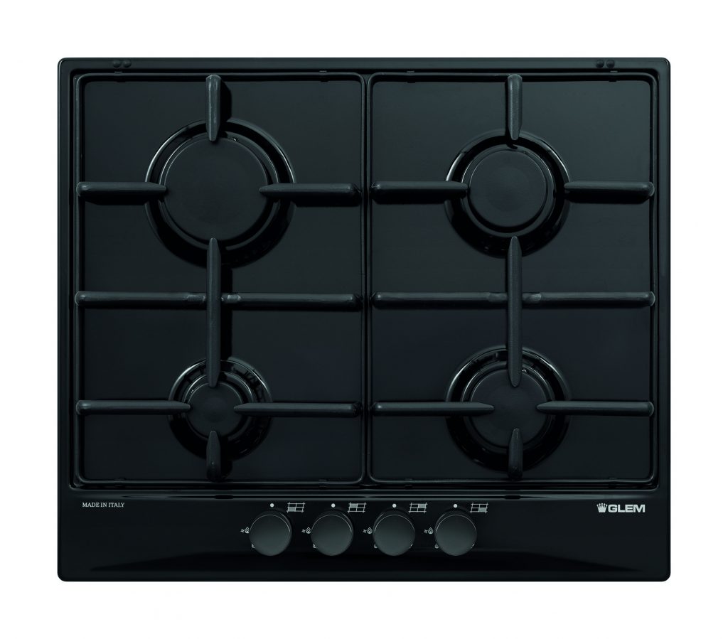 Glem DGP64N Nero Piano Cottura a Gas 60CM 4 Fuochi con Griglie Smaltate