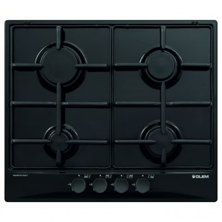 Glem DGP64N Nero Piano Cottura a Gas 60CM 4 Fuochi con Griglie Smaltate