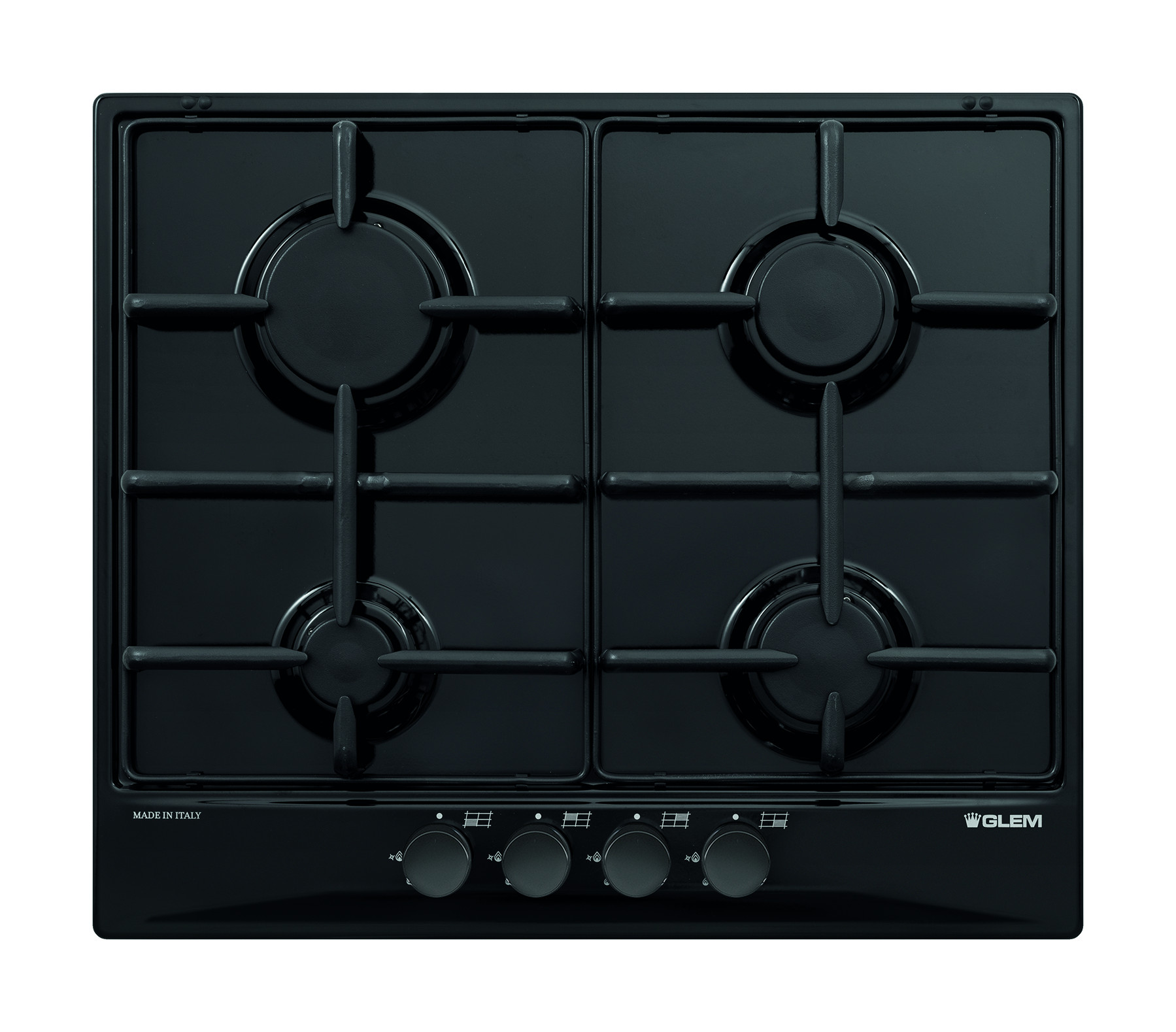 Glem DGP64N Nero Piano Cottura a Gas 60CM 4 Fuochi con Griglie Smaltate