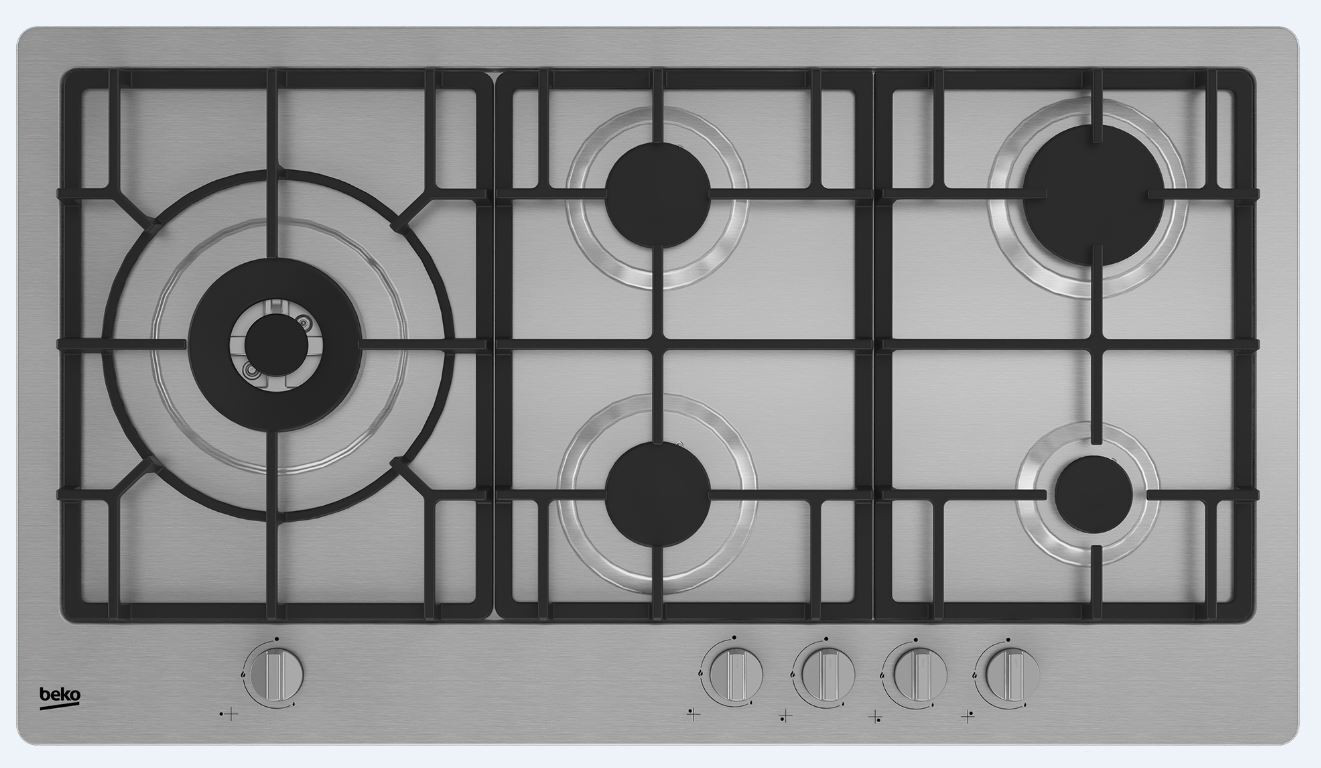 Beko HIML95225SXE Piano Cottura a Gas 90CM 4 Fuochi e 1 Wok Griglie in Ghisa