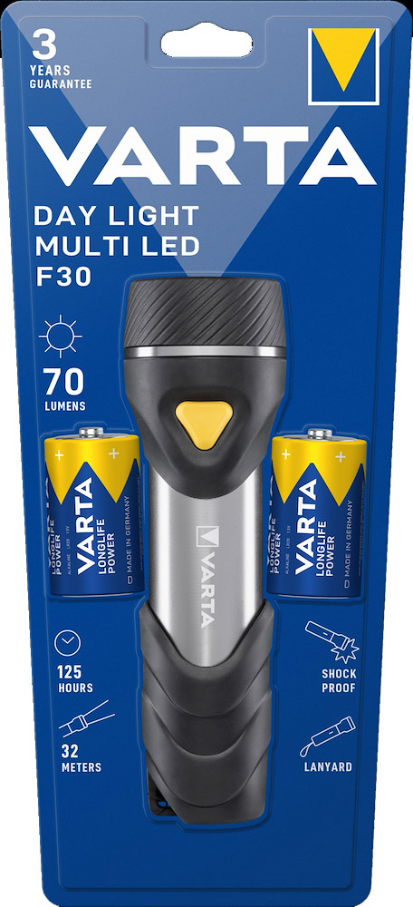 Varta Day Light Multi LED F30 Torcia a Batteria con 2 Batterie D