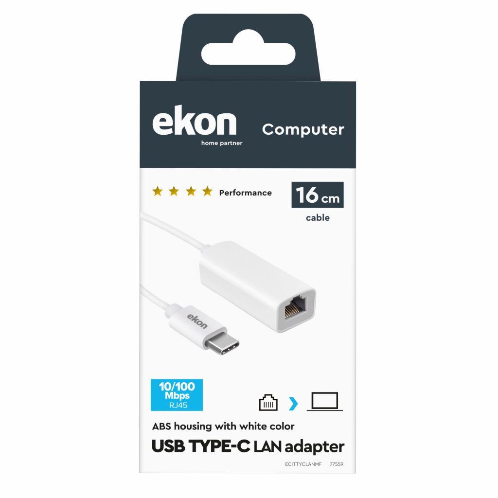 Ekon ECITTYCLANMF Adattatore Usb Type-c a LAN RJ45