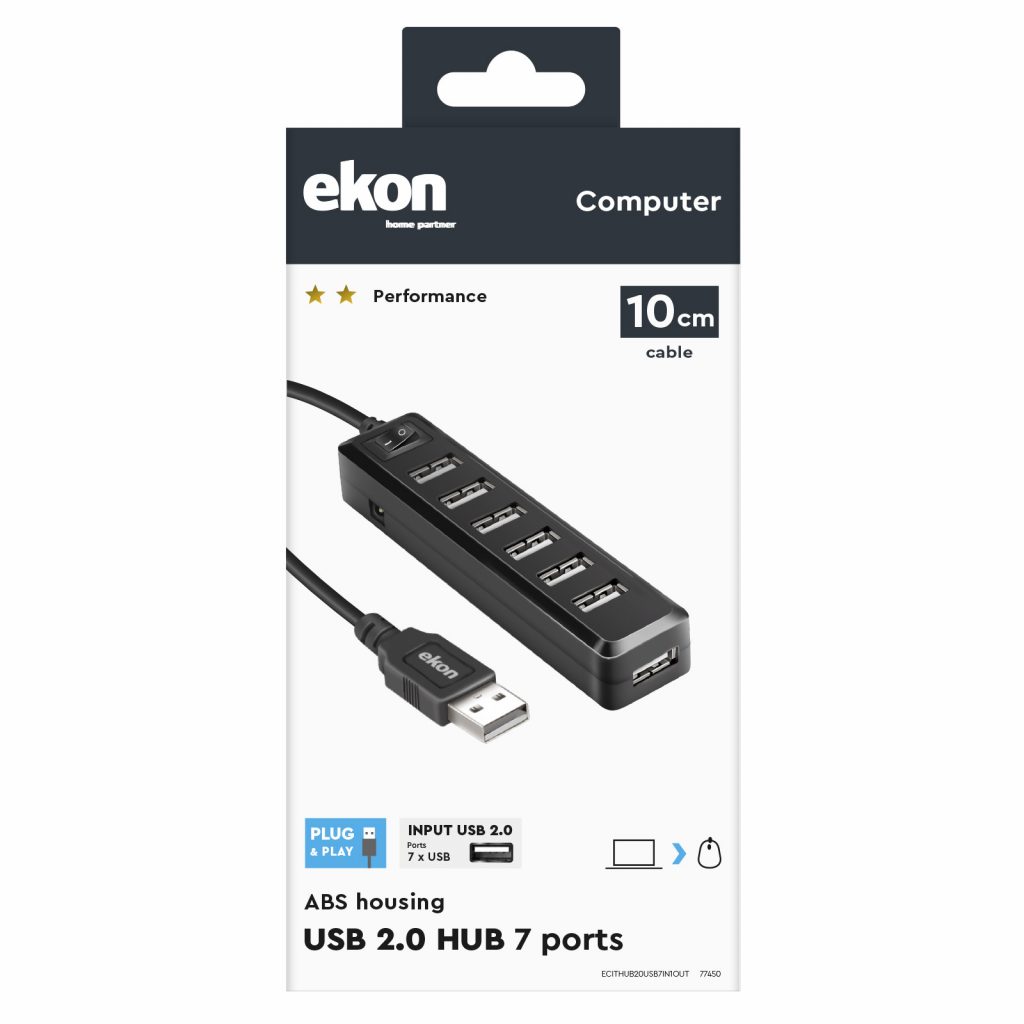 Ekon ECITHUB20USB7IN1OUT Hub USB Nero 2.0 7 In 1