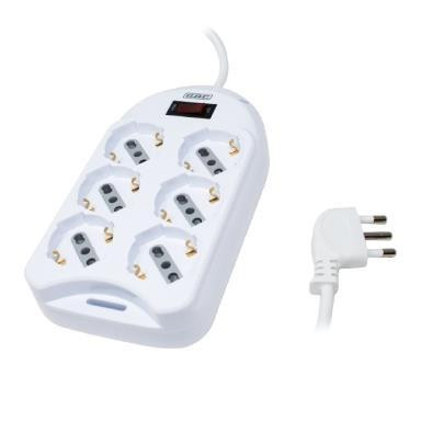 GBC 22057200 Multipresa Bianca 6 Posti 10-16A Schuko con Interruttore