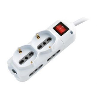 GBC 22055685 Multipresa Bianca 4 Posti 2 Posti Shuko con Cavo e Interruttore