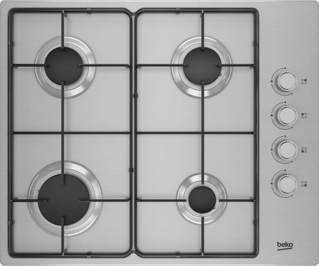 Beko HIGG641C3SX Piano Cottura Gas 60cm 4 Fuochi Smaltati Comandi Laterali Inox