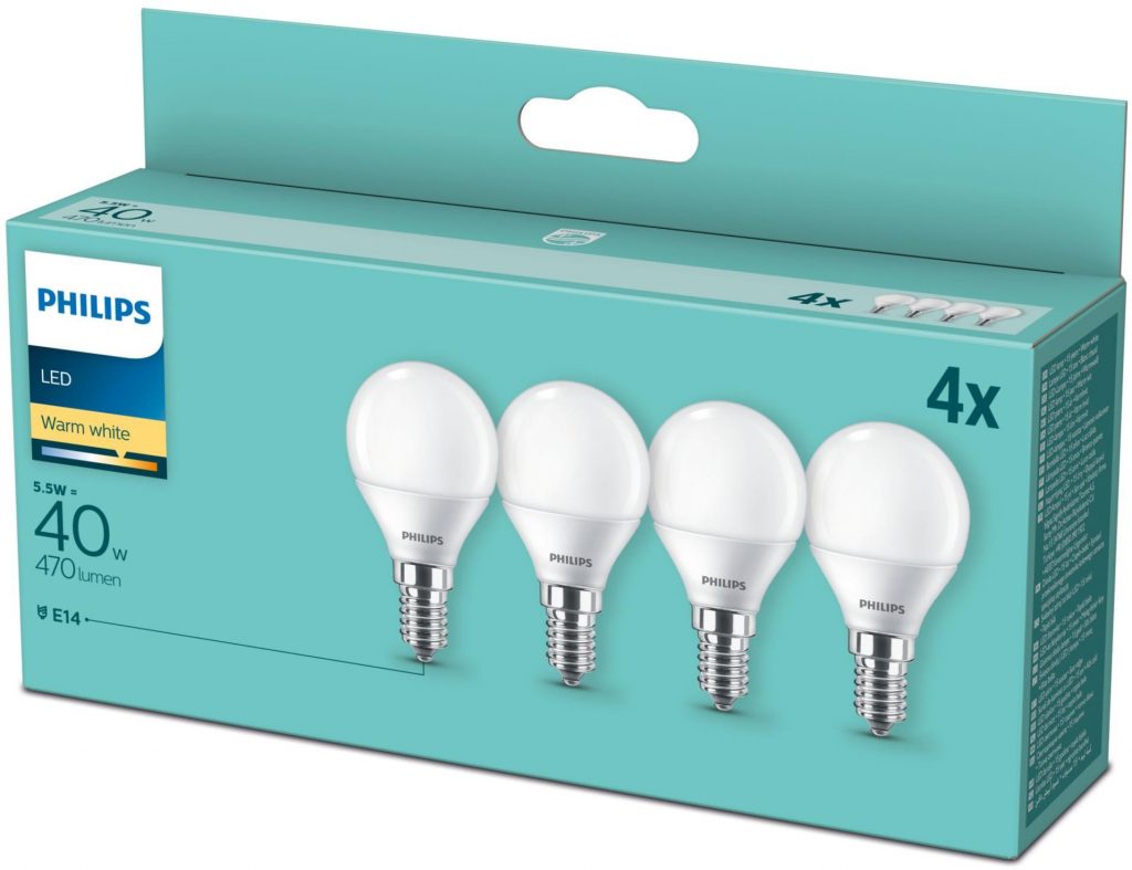 Philips LED40SFWWSMDIS4 Lampadine Led Sfera 40w E14 2700k 4pz