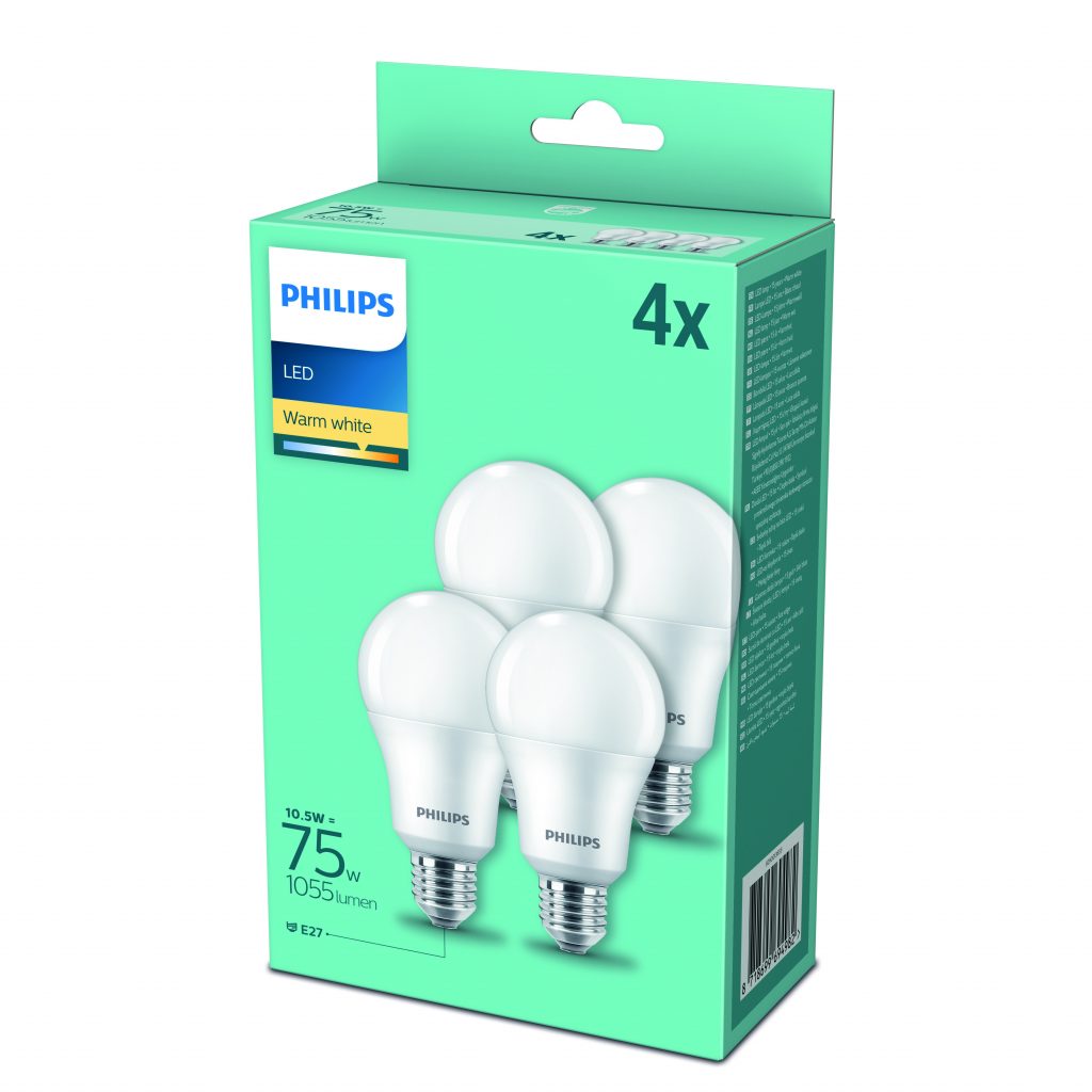 Philips LED75WWSMDISX4P Lampadine Led Goccia 75w E27 2700k 4pz