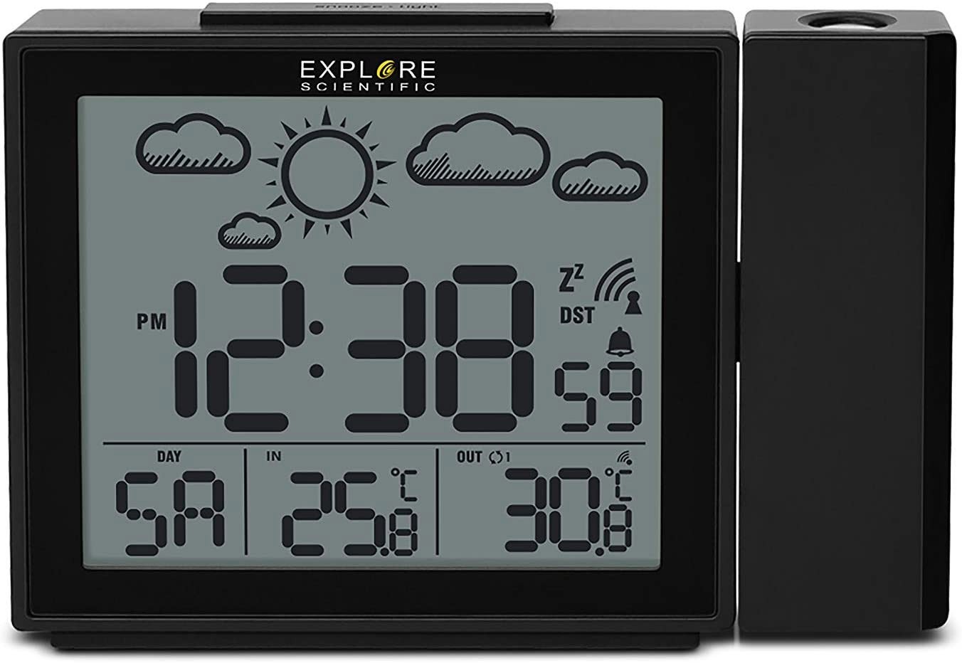 Explore Scientific RPW3009 Nero Orologio con Proiezione Ora e Previsione Tempo