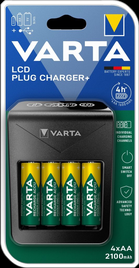 Varta 57687101441 Caricabatterie Rete per 4 Batterie Stilo AA 2100mAh