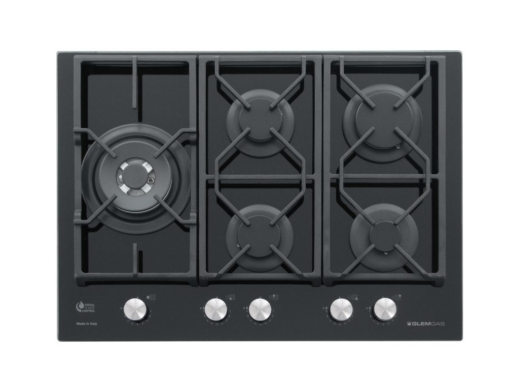 Glem GV75TXBK Piano Cottura a Gas in Vetro 70CM 5 Fuochi Griglie in Ghisa