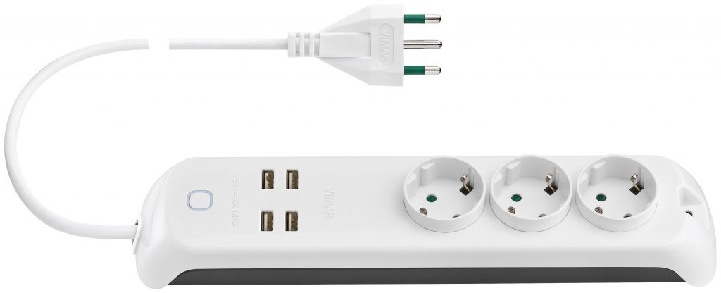 Vimar 00447CCB PPresa Mobile 3 Multipla 2P-T 16 A 250 V con 4 USB Cavo da 1.5MT
