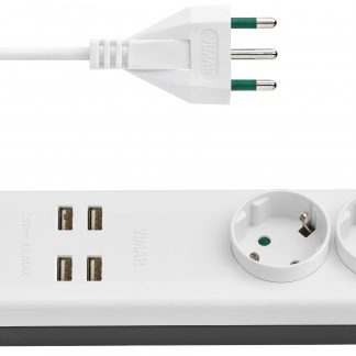 Vimar 00447CCB PPresa Mobile 3 Multipla 2P-T 16 A 250 V con 4 USB Cavo da 1.5MT