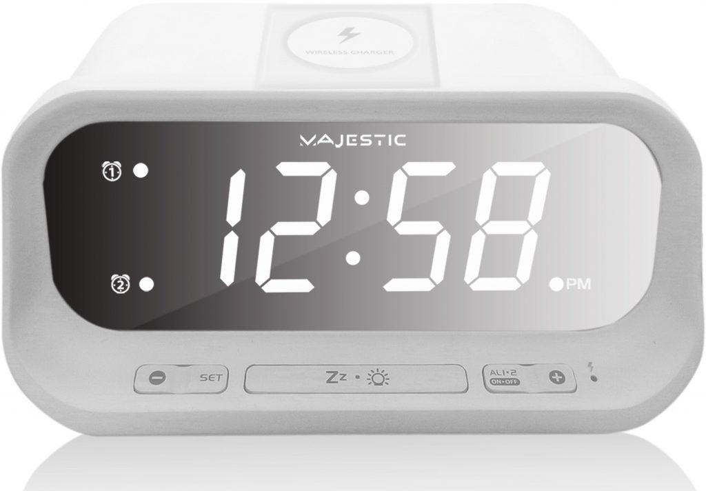 Majestic SVE236WI Sveglia Digitale con Base Ricicarica Wireless per Smartphone