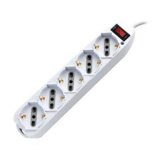 GBC 2205551010A Multipresa Bianca 5 Uscite con Cavo e Interruttore