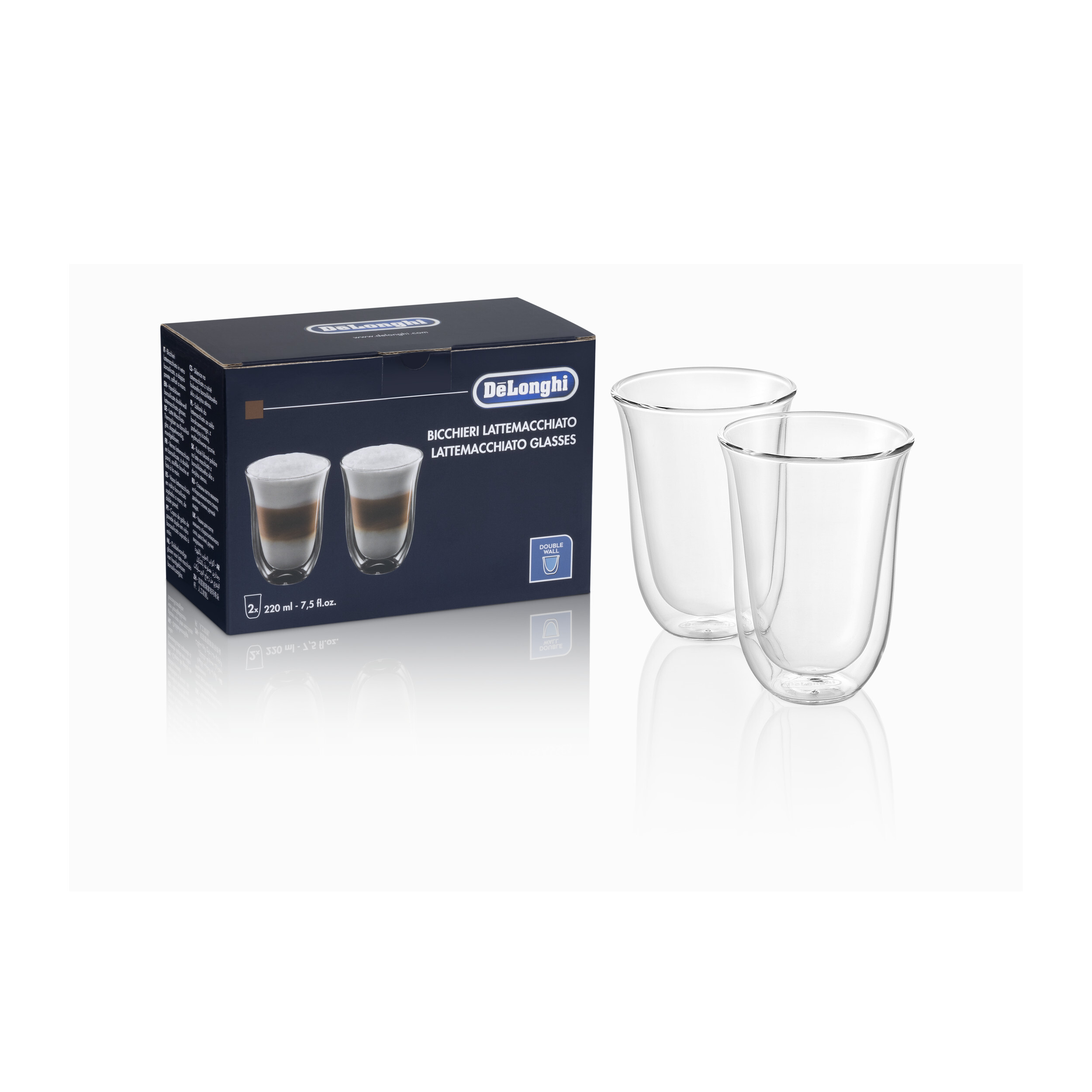 De Longhi DLSC312 Set Bicchieri Latte Macchiato in Vetro a Doppia Parete 330ML