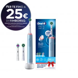 Oral-B Pro3 3700 Blu Spazzolino Elettrico con 3 Testine