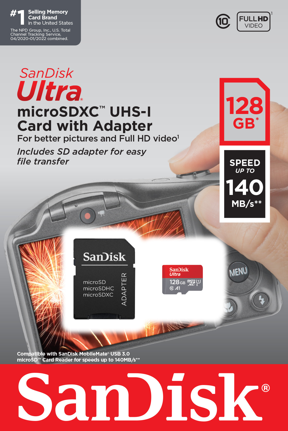 Sandisk Ultra SDSQUAB128GGN6MA Memoria Micro SD Ultra Mobile 128gb Adattatore SD