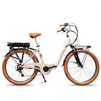 Emg Vintage Audrey Champagne Bicicletta Elettrica City Alluminio Autonomia 80 Km