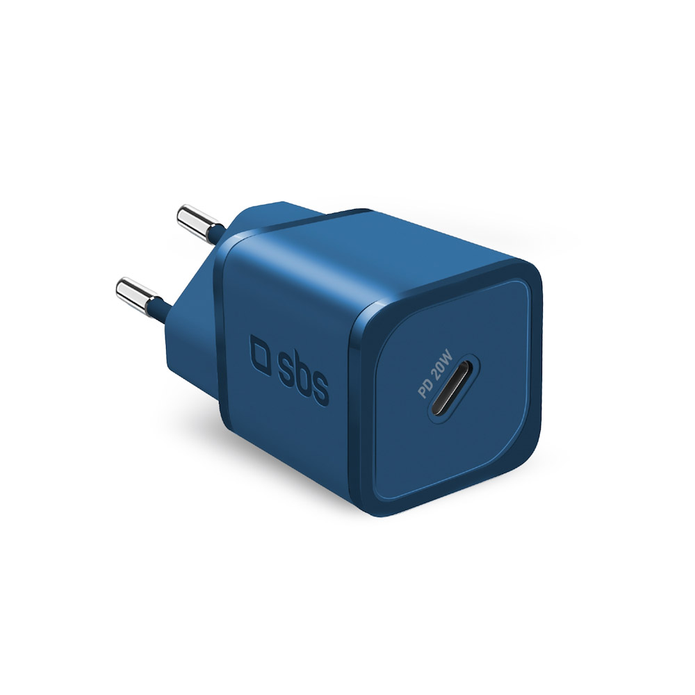SBS TETRGAN1C20B Blue Caricabatterie Ultrarapido GaN da 20 Watt