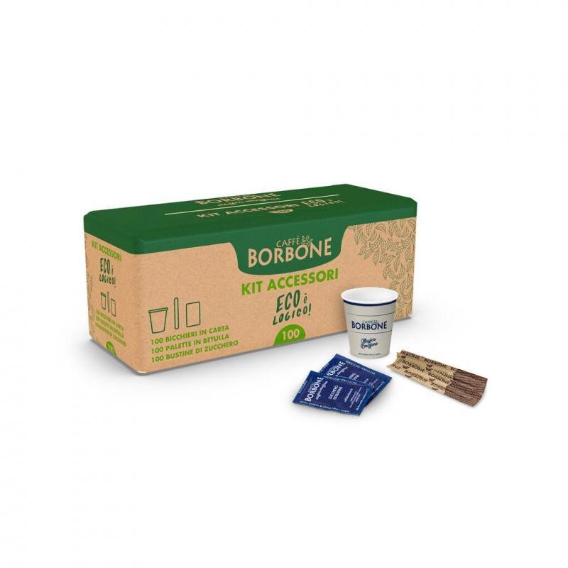 Caffe Borbone Kit Ecologico 50 Bicchieri Caffe 50 Palette 50 Bustine Zucchero
