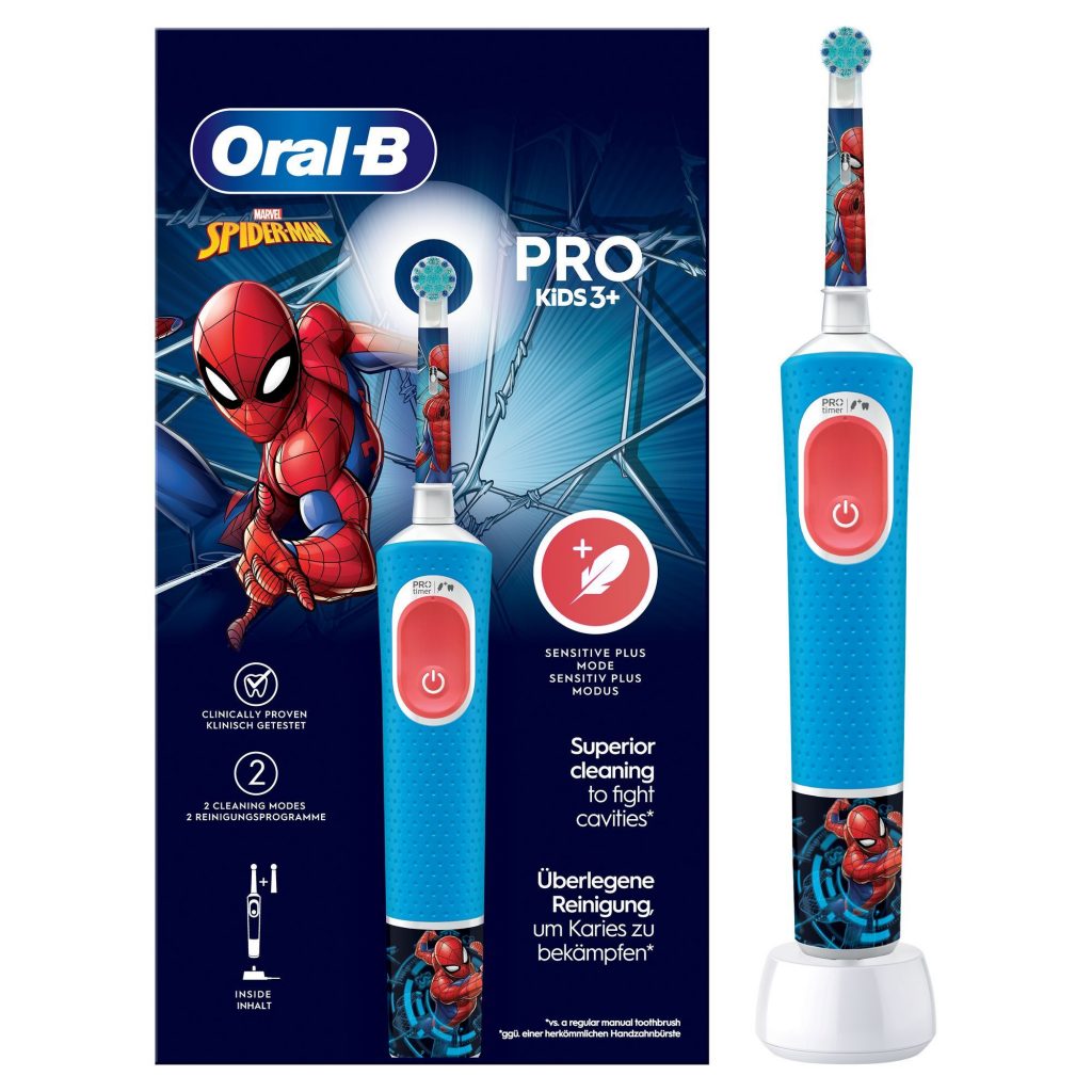 Oral-B Vitality Pro Kids Spider Man Spazzolino Elettrico con 2 Testine