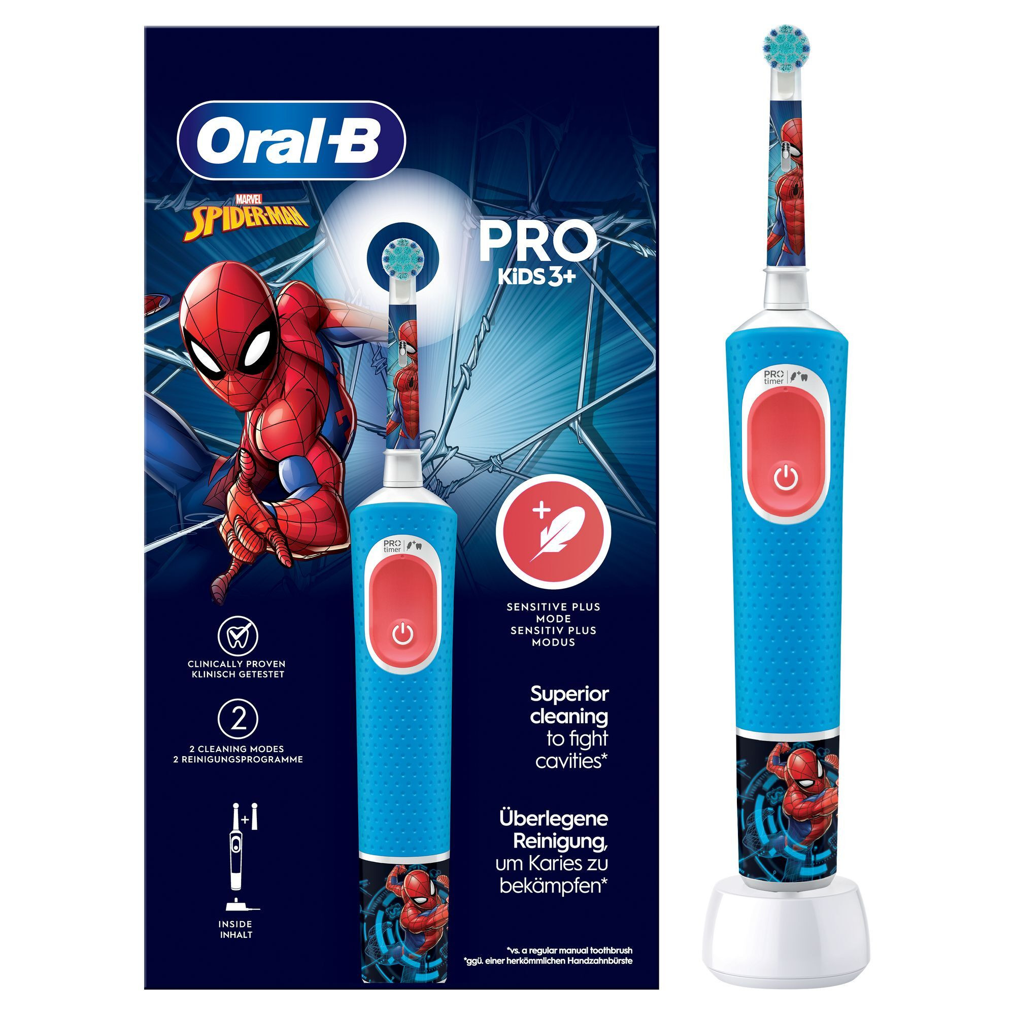 Oral-B Vitality Pro Kids Spider Man Spazzolino Elettrico con 2 Testine