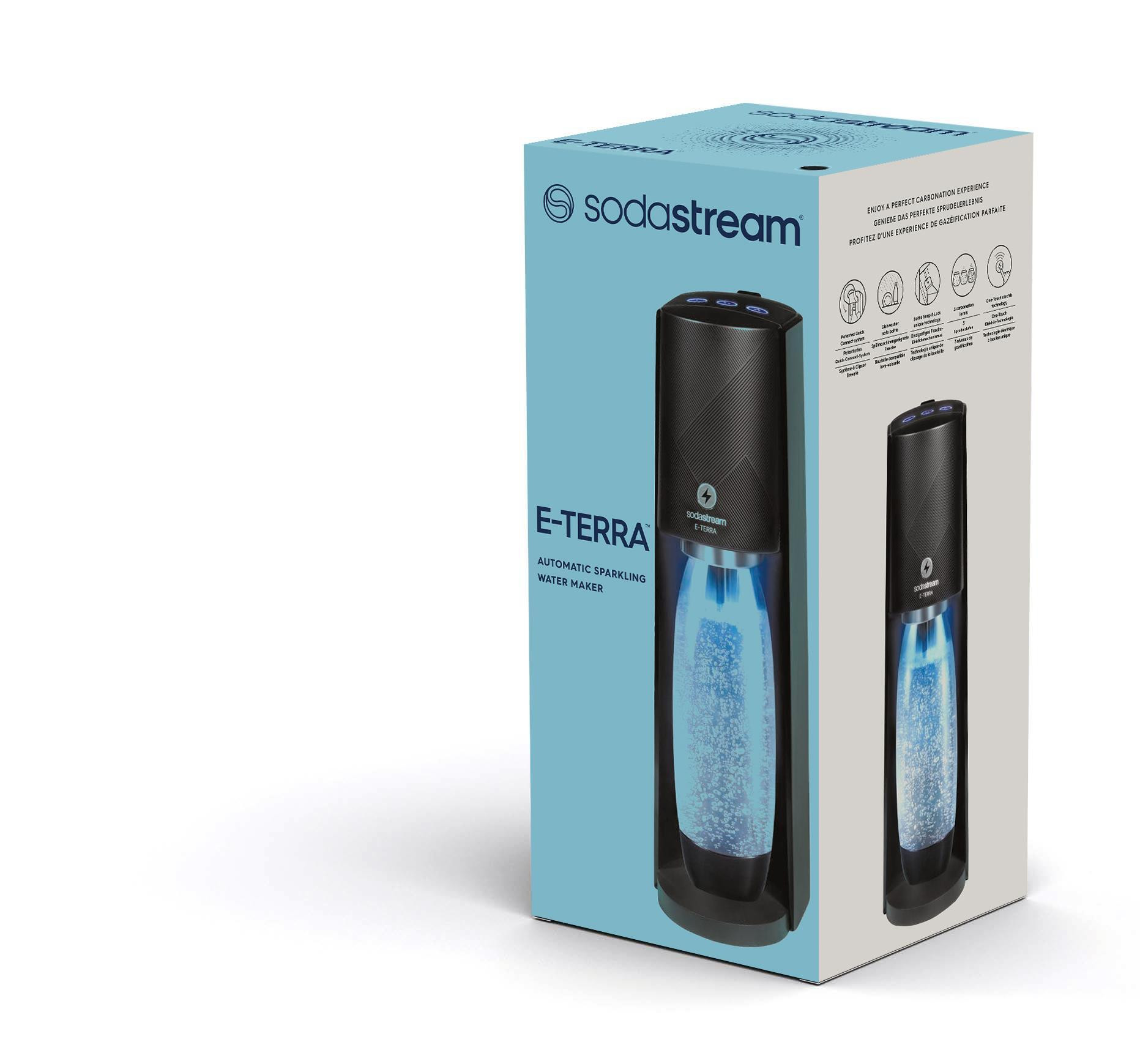 Sodastream E-Terra Black Gasatore Elettrico con Bottiglia 1 Litro e Cilindro Gas