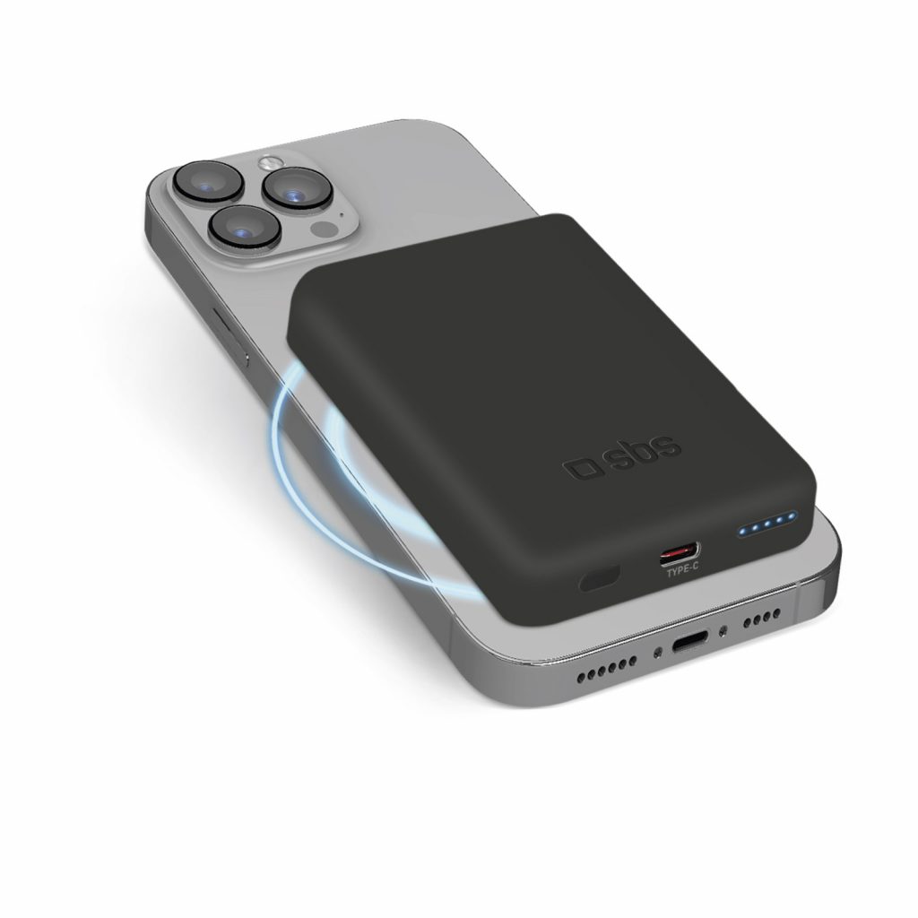 SBS TEBB5000MAG1CK Nero Power Bank Magnetico 5000mAh Wireless Compatibile iPhone