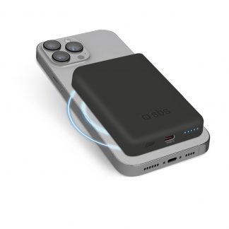 SBS TEBB5000MAG1CK Nero Power Bank Magnetico 5000mAh Wireless Compatibile iPhone