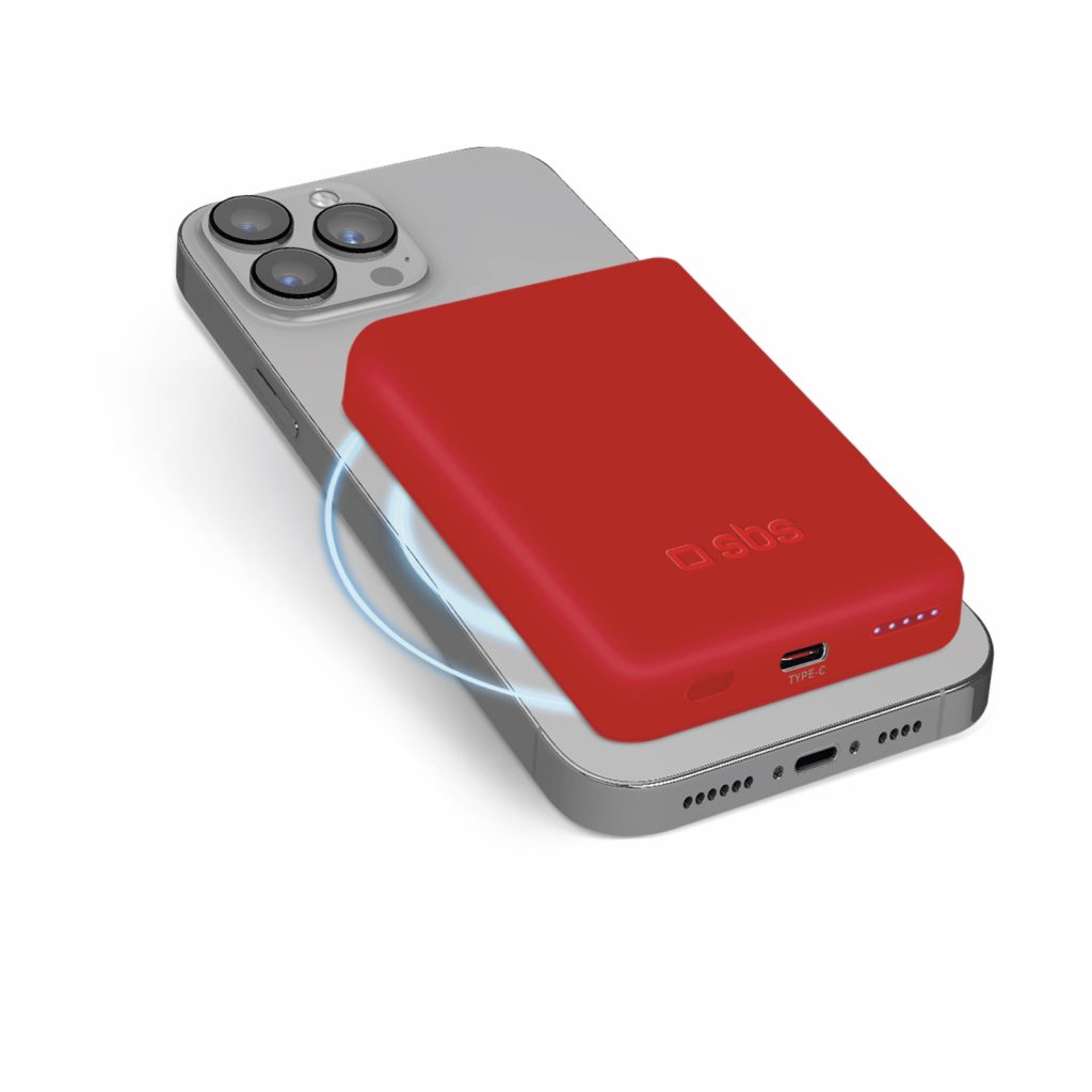 SBS TEBB5000MAG1CR Rosso Powerbank Wireless 5000mAh Mag Safe USB-C