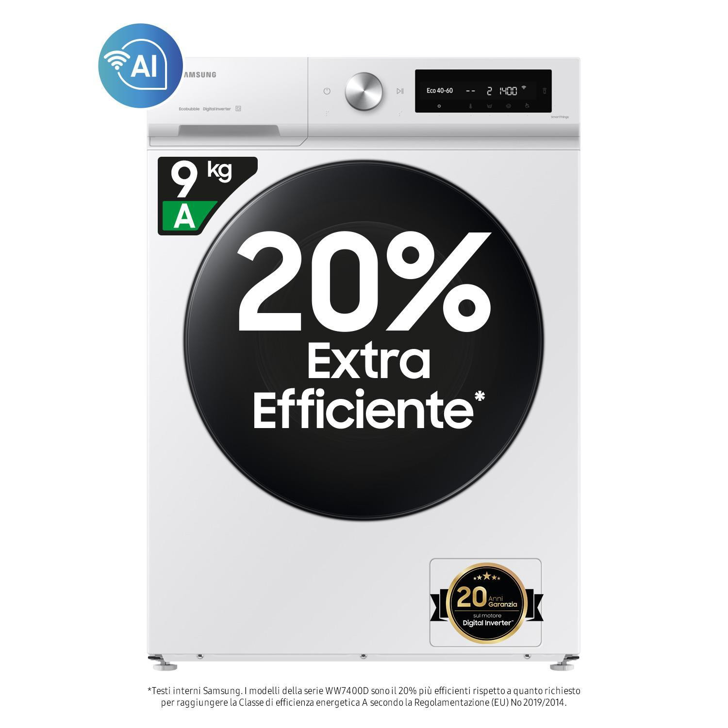 Samsung WW90DB7U34GWU3 Lavatrice Carica Frontale 9KG 1400 Giri