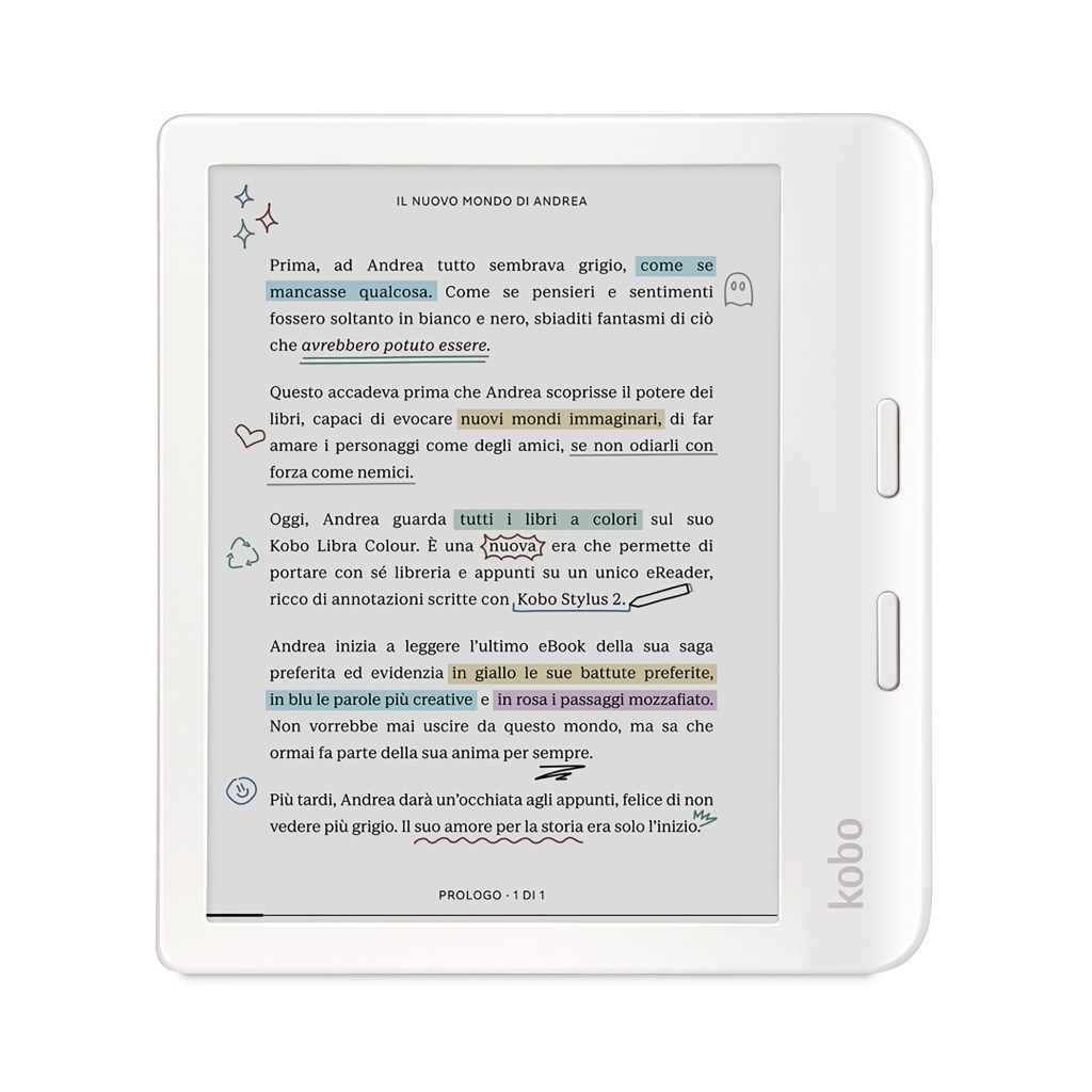 Kobo Libra Colour White Ebook 7 Pollici con Schermo a Colori Supporto Audiolibri