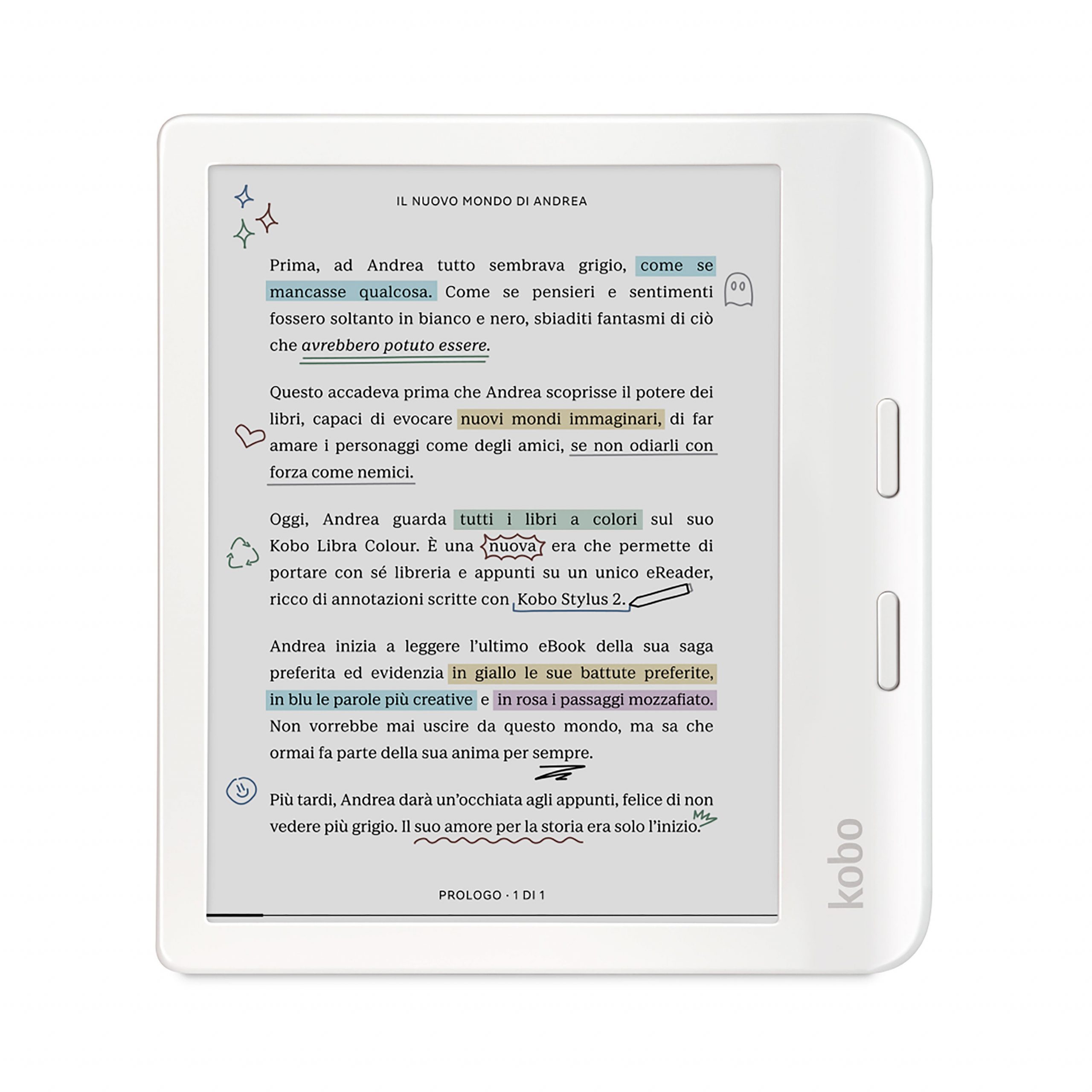 Kobo Libra Colour White Ebook 7 Pollici con Schermo a Colori Supporto Audiolibri