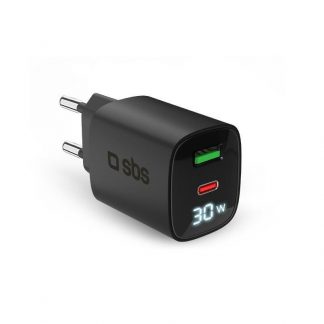 SBS TETRGANLCD1USB1C30K Black Caricabatterie da Muro con Schermo LCD USB-C e USB