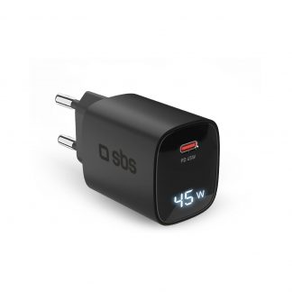 SBS TETRGANLCD1C45K Caricabatterie 45 Watt con Display Integrato