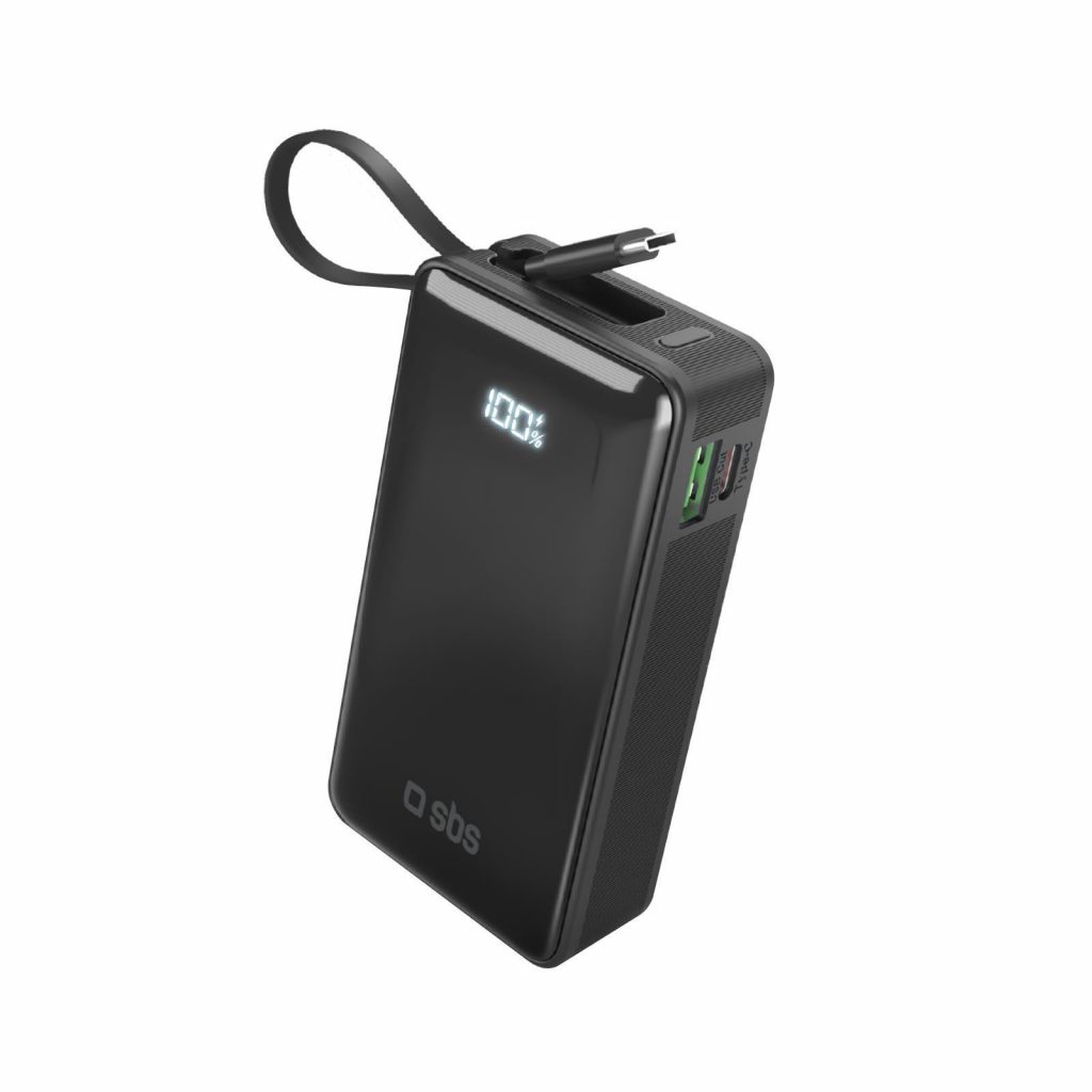 SBS TTBB10000LCDTCPD20K Nero Powerbank 10000mAh 20W con Display e Cavo Integrato
