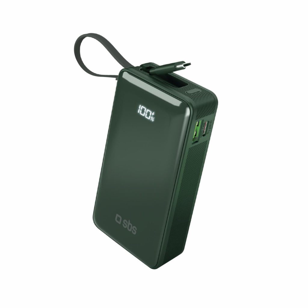 SBS TTBB10000LCDTCPD20G Verde Powerbank 10000mAh 20W Display e Cavo Integrato