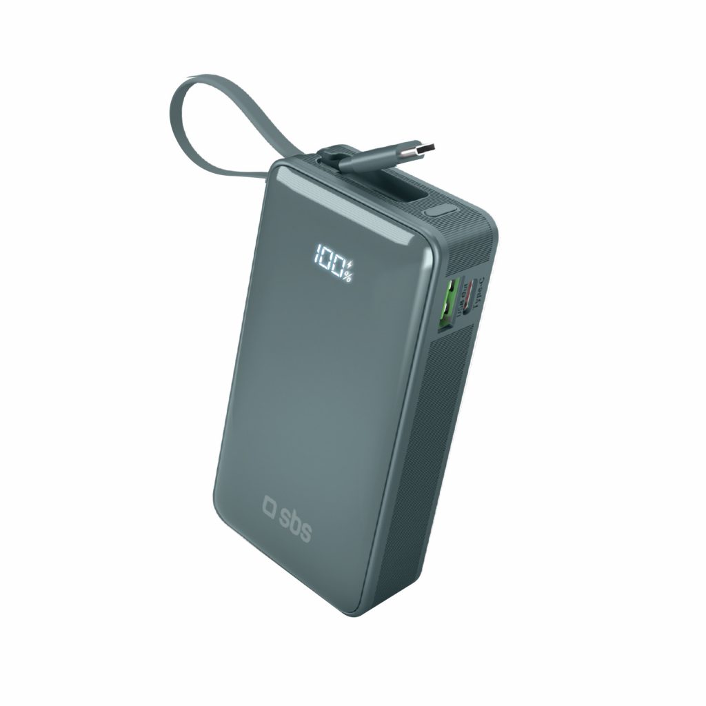 SBS TTBB10000LCDTCPD20A Azzurro Powerbank 10000mAh 20W Display e Cavo Integrato