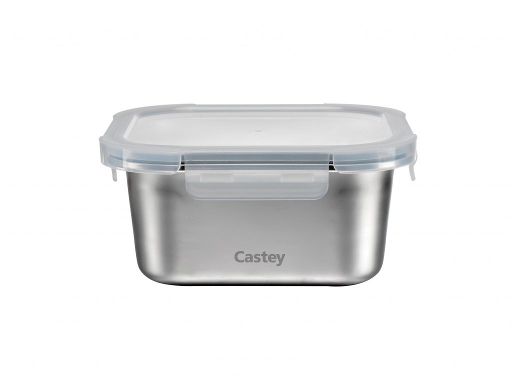Castey SCC1450 Contenitore Inox Quadrato 1450ML con Coperchio Ermetico
