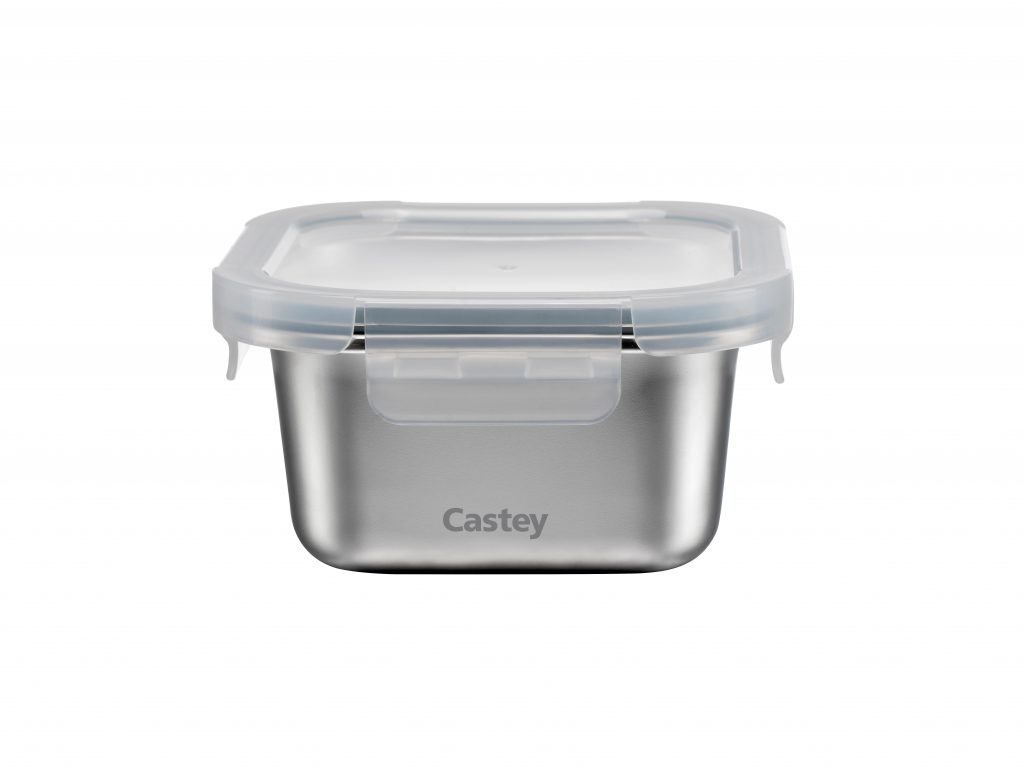 Castey SCC600 Contenitore Inox Quadrato 600ML con Coperchio Ermetico